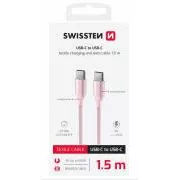 SWISSTEN ADATKÁBEL TEXTILE II USB-C / USB-C 1,5 M RÓZSASZÍNŰ