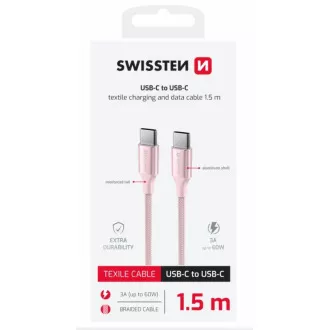 SWISSTEN ADATKÁBEL TEXTILE II USB-C / USB-C 1,5 M RÓZSASZÍNŰ