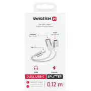 SWISSTEN FELTÖLTŐ AUDIO ADAPTER TEXTIL USB-C (férfi) / 2x USB-C (női) 0,12 M FEHÉR