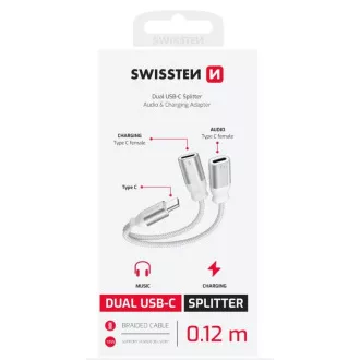 SWISSTEN FELTÖLTŐ AUDIO ADAPTER TEXTIL USB-C (férfi) / 2x USB-C (női) 0,12 M FEHÉR