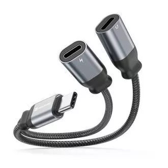 SWISSTEN TÖLTŐ AUDIO ADAPTER TEXTIL USB-C (férfi) / 2x USB-C (női) 0,12 M FEKETE SWISSTEN TÖLTŐ AUDIO ADAPTER TEXTIL USB-C (férfi) / 2x USB-C (női) 0,12 M FEKETE
