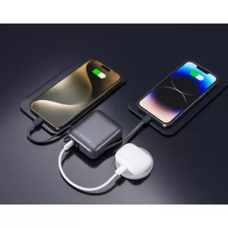 SWISSTEN POWER BANK 10000 mAh INTEGRÁLT USB-C ÉS LIGHTNING Kábellel SILVER SILVER SILVER