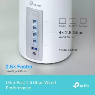 TP-Link Deco BE65(2-pack) BE9300 Tri-band Mesh WiFi 7 rendszer az egész háztartás számára, 4x 2.5GLAN, USB, 2.4/5/6GHz, HomeShield