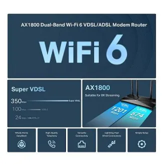 TP-Link Archer VX1800V - AX1800 Wi-Fi 6 VDSL/ADSL modem és útválasztó, USB 2.0 3G/4G és médiához, RJ-11 VoIP telefonhoz, Eas - Használt TP-Link Archer VX1800V - AX1800 Wi-Fi 6 VDSL/ADSL modem és útválasztó, USB 2.0 3G/4G és médiához, RJ-11 VoIP telefonhoz, Eas - Használt
