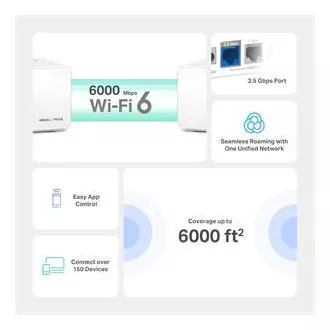 TP-Link WiFi router Mercusys Halo H90X(2-pack) WiFi 6, AX6000, 1x 2.5GLAN, 2x GLAN TP-Link WiFi router Mercusys Halo H90X(2-pack) WiFi 6, AX6000, 1x 2.5GLAN, 2x GLAN