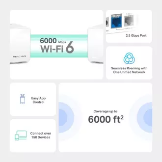 TP-Link WiFi router Mercusys Halo H90X(2-pack) WiFi 6, AX6000, 1x 2.5GLAN, 2x GLAN TP-Link WiFi router Mercusys Halo H90X(2-pack) WiFi 6, AX6000, 1x 2.5GLAN, 2x GLAN