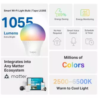TP-Link Tapo L535E, Intelligens Wi-Fi LED izzó színes, 2500-6500K, E27