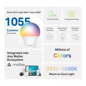TP-Link Tapo L535E, Intelligens Wi-Fi LED izzó színes, 2500-6500K, E27