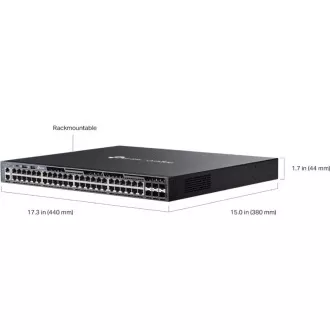 TP-Link SG6654X Omada 48 portos Gigabit Stackable L3 switch, 48 Gigabit RJ45 port és 6× 10 Gbps SFP  bővítőhely
