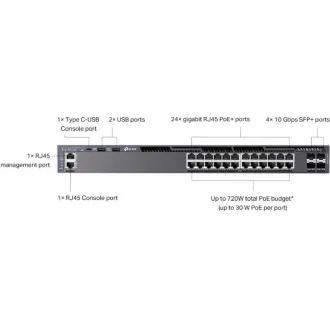 TP-Link SG6428XHP Omada 24 portos Gigabit RJ45 stackable L3 PoE  switch, 720 W teljes PoE költségvetés