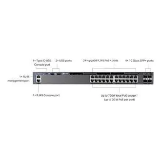 TP-Link SG6428XHP Omada 24 portos Gigabit RJ45 stackable L3 PoE  switch, 720 W teljes PoE költségvetés