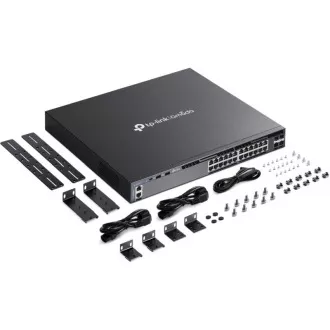 TP-Link SG6428X Omada 24 portos Gigabit RJ45 stackable L3 switch, 4×10 Gbps SFP  bővítőhelyek