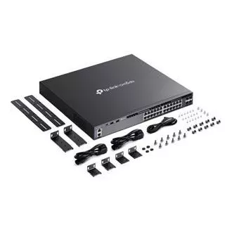 TP-Link SG6428X Omada 24 portos Gigabit RJ45 stackable L3 switch, 4×10 Gbps SFP  bővítőhelyek