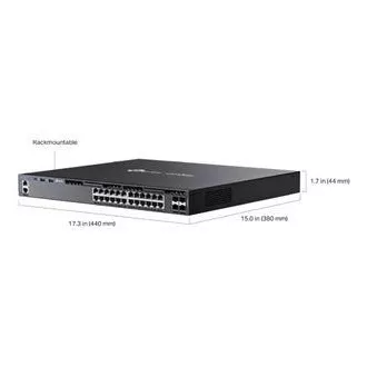 TP-Link SG6428X Omada 24 portos Gigabit RJ45 stackable L3 switch, 4×10 Gbps SFP  bővítőhelyek