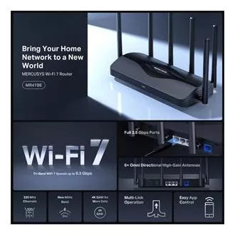 MERCUSYS MR47BE - BE9300 Tri-Band Wi-Fi 7 Router, 2.5G WAN, 3x 2.5G LAN, EasyMesh