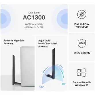 MERCUSYS MA30H - AC1300 vezeték nélküli kétsávos USB adapter - Antenna, nagy erősítéssel