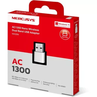 MERCUSYS MA30N - AC1300 vezeték nélküli kétsávos USB Nano adapter