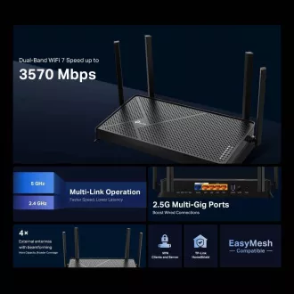 TP-Link Archer BE230 - BE3600 Wi-Fi 7 útválasztó, 1x2.5G WAN, 1x2.5G LAN, 3xGLAN, USB 3.0, HomeShield, EasyMesh