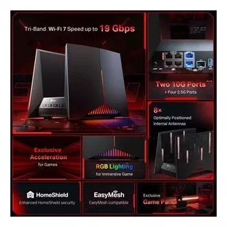 TP-Link Archer GE800 - BE19000, 1x10GLAN, 2x2.5GLAN, 4xLAN, 1x USB 3.0, Tri-band gaming Wi-Fi 7 útválasztó, HomeShiel™, EasyMesh™