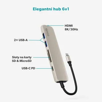 Epico 6in1 alumínium USB-C 8K hub - fehér