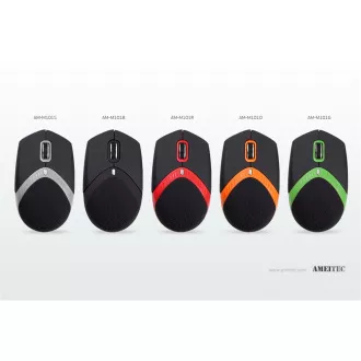 AMEI AM-M101R/Ergonomikus/Optikai/1 600 DPI/Vezeték nélküli USB/Fekete-Vörös