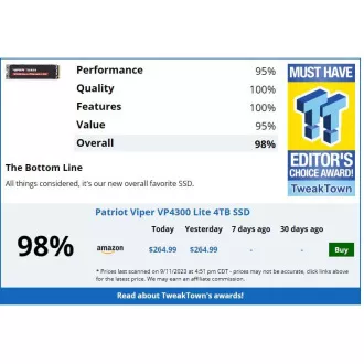 PATRIOT VP4300 Lite/4TB/SSD/M.2 NVMe/Fekete/5R