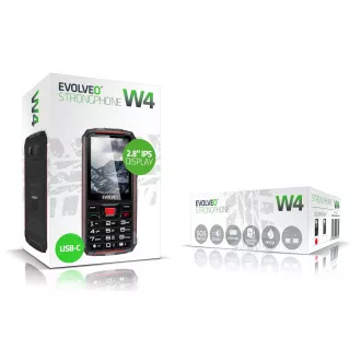 EVOLVEO StrongPhone W4, IP68 ellenálló Dual SIM telefon, 2,8"-os LCD, 2500mAh, Powerbank, fekete és piros színű
