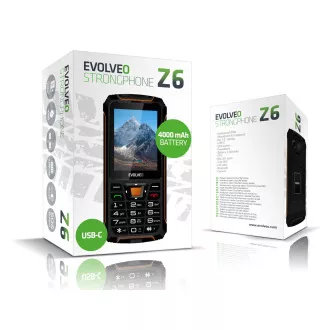 EVOLVEO StrongPhone Z6, IP68 ellenálló Dual SIM telefon, 2.8 "LCD, 4000mAh, Powerbank, fekete-narancs színű