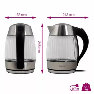 Salente StripeGlass, vízforraló 1,8 l, rozsdamentes acél/üveg, piros háttérvilágítással