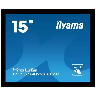 15" iiyama TF1534MC-B7X: TN, XGA, kapacitív, 10P, 370cd/m2, VGA, DP, HDMI, IP65, fekete, fekete