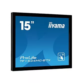 15" iiyama TF1534MC-B7X: TN, XGA, kapacitív, 10P, 370cd/m2, VGA, DP, HDMI, IP65, fekete, fekete