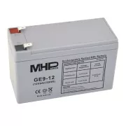 MHPower GE9-12 Gél akkumulátor 12V/9Ah, Faston F2 - 6,3mm, mélyciklusú akkumulátor
