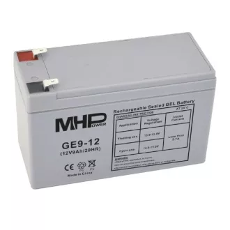 MHPower GE9-12 Gél akkumulátor 12V/9Ah, Faston F2 - 6,3mm, mélyciklusú akkumulátor