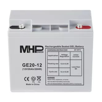 MHPower GE20-12 Gél akkumulátor 12V/20Ah, T1 - M5 terminál, mélyciklusú akkumulátor