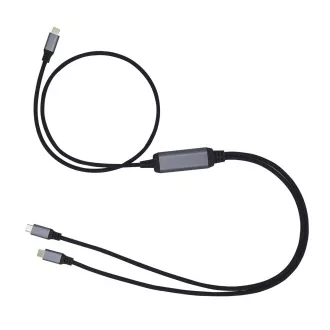 C-TECH USB Type-C PD 100W teljesítmény elosztó kábel, 0.7m   2x0.5m, fekete