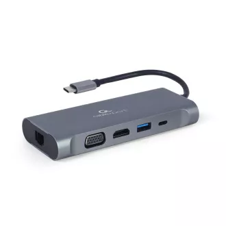 Gembird USB-C 7v1 többportos USB 3.0 HDMI VGA PD kártyaolvasó sztereó audio Gembird USB-C 7v1 többportos USB 3.0 HDMI VGA PD kártyaolvasó sztereó audio