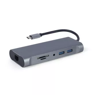 Gembird USB-C 7v1 többportos USB 3.0 HDMI VGA PD kártyaolvasó sztereó audio Gembird USB-C 7v1 többportos USB 3.0 HDMI VGA PD kártyaolvasó sztereó audio