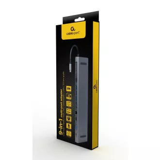 Gembird USB-C 9v1 multiport USB   HDMI   VGA   PD   kártyaolvasó   LAN   audio