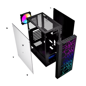 Gembird Computer Fornax 2500 ARGB/Midi Tower/Transpar./Fekete