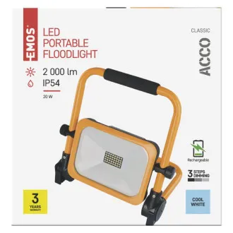EMOS HORDOZHATÓ ÚJRATÖLTHETŐ LED REFLEKTOR ACCO 20W, 2000LM, IP54 EMOS HORDOZHATÓ ÚJRATÖLTHETŐ LED REFLEKTOR ACCO 20W, 2000LM, IP54