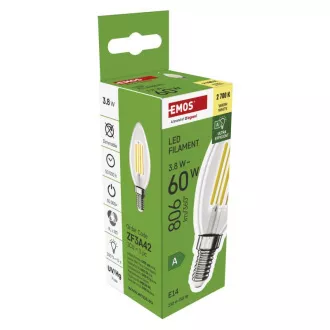 EMOS LED FLM gyertya 3,8W(60W) 806lm E14 WW A CLASS EMOS LED FLM gyertya 3,8W(60W) 806lm E14 WW A CLASS
