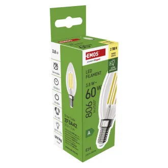 EMOS LED FLM gyertya 3,8W(60W) 806lm E14 WW A CLASS EMOS LED FLM gyertya 3,8W(60W) 806lm E14 WW A CLASS
