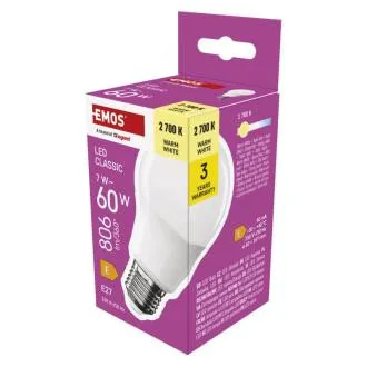 EMOS LED CLS A60 7W(60W) 806lm E27 WW 7W(60W) 806lm E27 WW EMOS LED CLS A60 7W(60W) 806lm E27 WW 7W(60W) 806lm E27 WW
