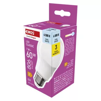 EMOS LED CLS A60 7W(60W) 806lm E27 CW 7W(60W) 806lm E27 CW