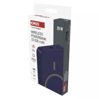 EMOS POWERBANK WI 1046, vezeték nélküli töltés 20W, 10.000mAh, KÉK, 1xUSB-C