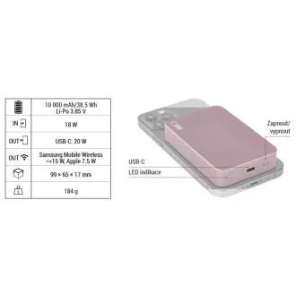 EMOS POWERBANK WI1046, vezeték nélküli töltés 20W, 10.000mAh, SALT, 1xUSB-C