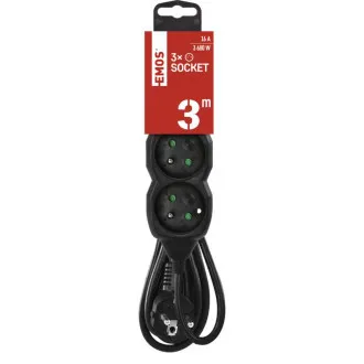 EMOS hosszabbító kábel 3z/3m, fekete, 1,5mm EMOS hosszabbító kábel 3z/3m, fekete, 1,5mm