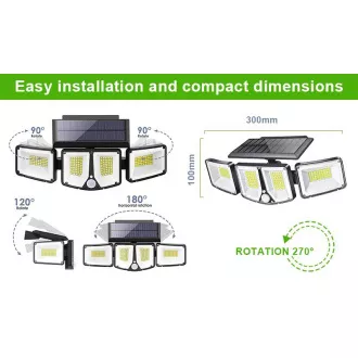 Kültéri napelemes LED fény mozgásérzékelővel VIKING S180/1200lm/2200mAh/3 üzemmódok/IP65