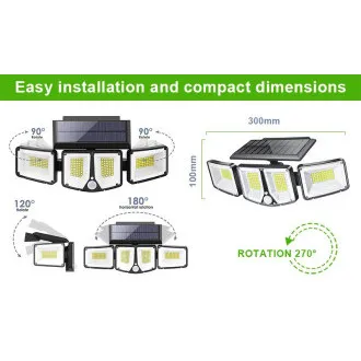 Kültéri napelemes LED fény mozgásérzékelővel VIKING S180/1200lm/2200mAh/3 üzemmódok/IP65