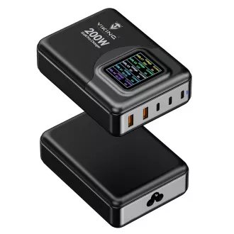 Viking USB GaN töltő 200W PD PRO/hálózati adapter/kimenet: 3xUSB-C,2xUSB-A/gyors töltés/